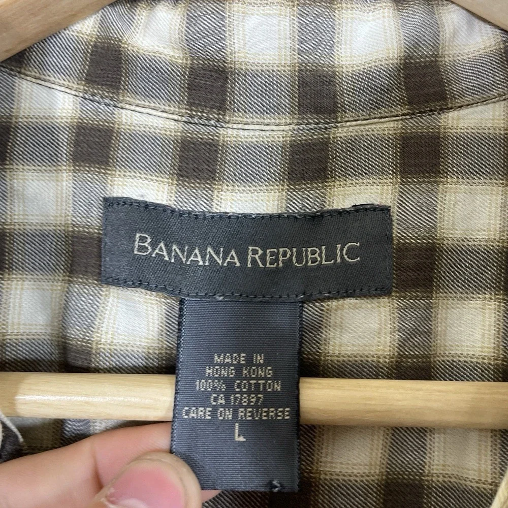Vintage 90s Banana Republic Shadow Plaid Shirt Mens Large Hong Kong Button Up